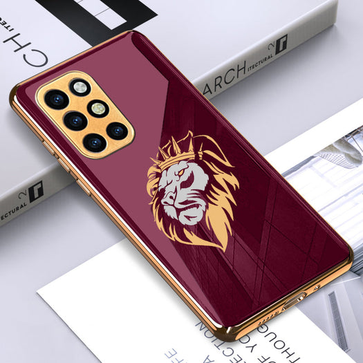 Luxury Premium Glass Lion Back Case With Golden Edges For Oneplus NORD,8T