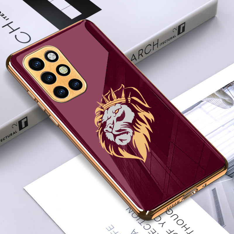 Luxury Premium Glass Lion Back Case With Golden Edges For Oneplus NORD,8T