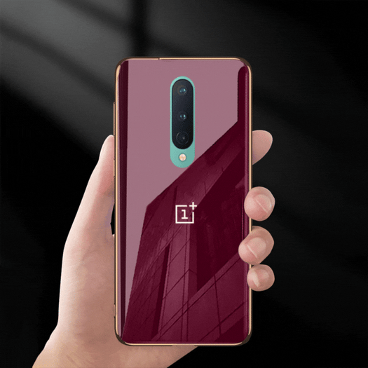 Radium Logo Glossy Glass Back Case With Golden Edges For Oneplus 8