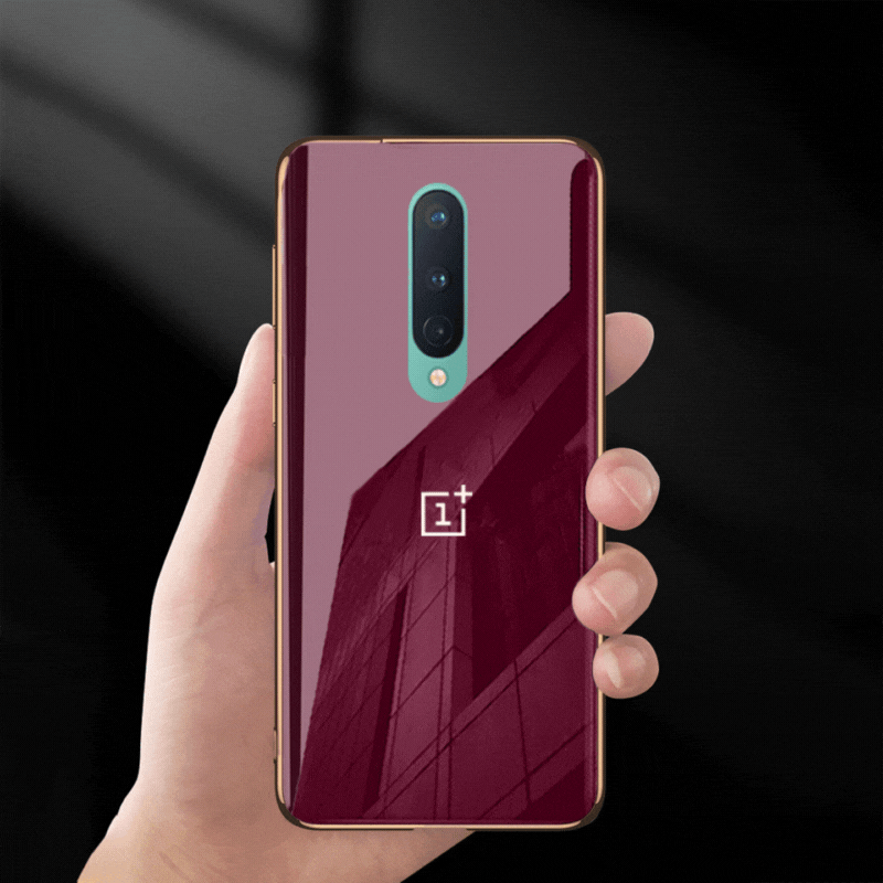 Radium Logo Glossy Glass Back Case With Golden Edges For Oneplus 8