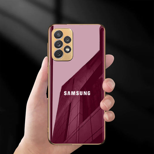 Premium Glossy Gold Edge Glass Back Case For Samsung A71