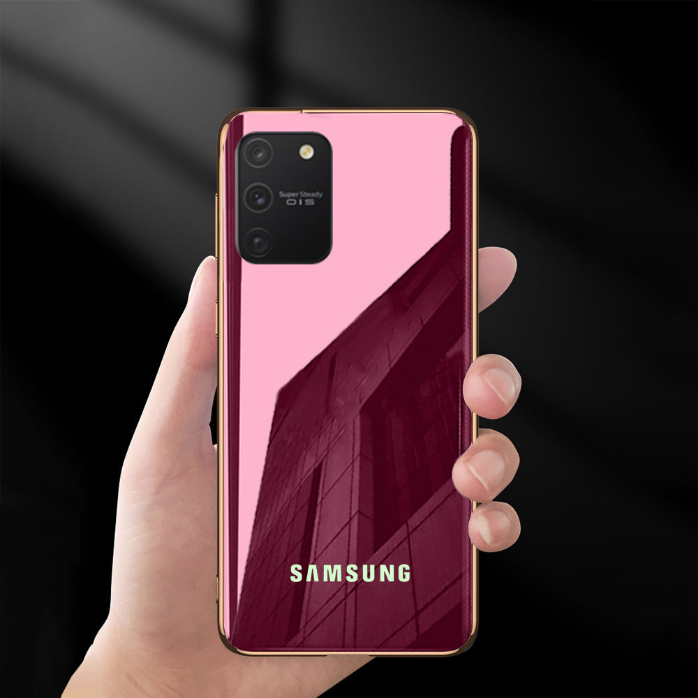 Premium Glossy Gold Edge Glass Back Case For Samsung Galaxy S10 Lite