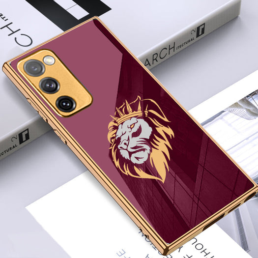 Luxury Premium Glass Lion Back Case With Golden Edges For Samsung S20FE