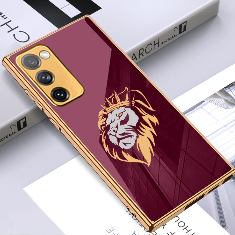 Luxury Premium Glass Lion Back Case With Golden Edges For Samsung S20FE