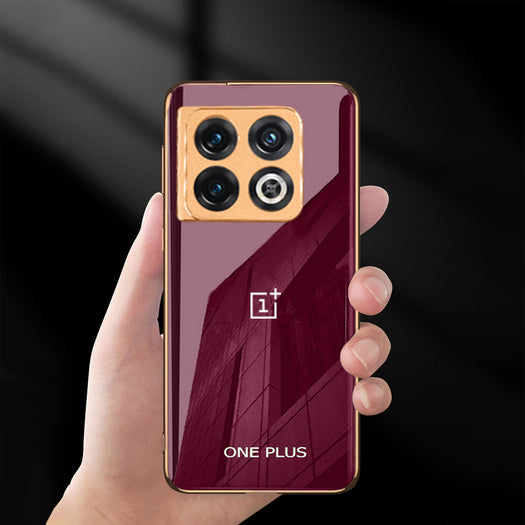 Glossy Gold Edge Glass Back Case For Oneplus 10T