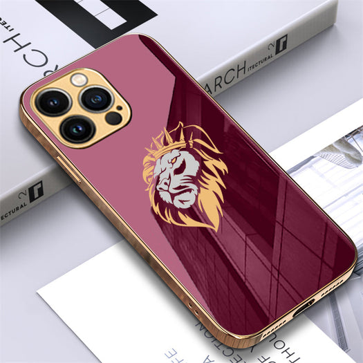 Luxury Premium Dual Shade Lion Back Case With Golden Edges For iPhone