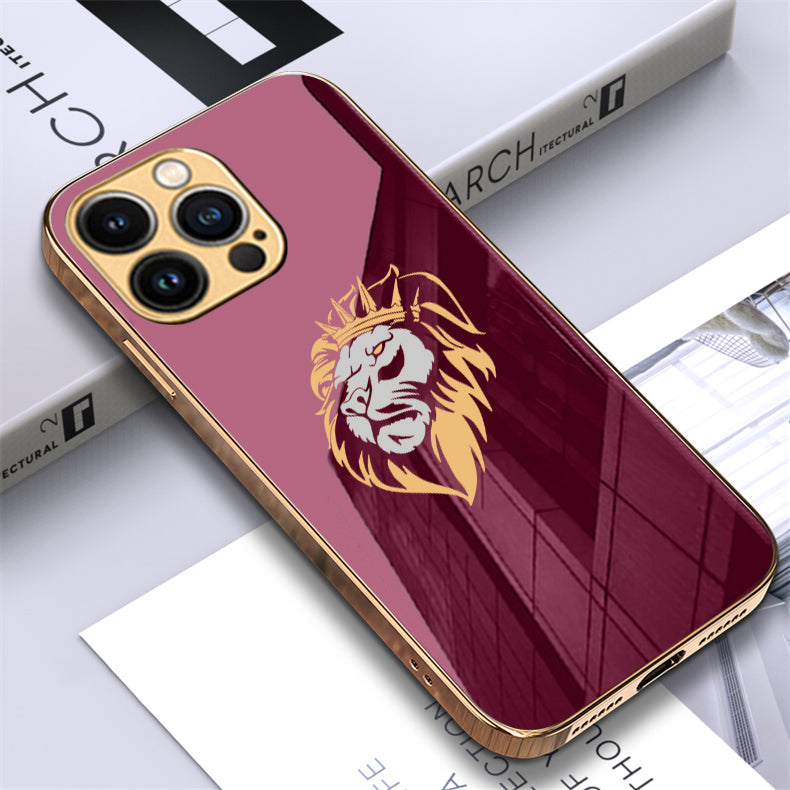 Luxury Premium Dual Shade Lion Back Case With Golden Edges For iPhone