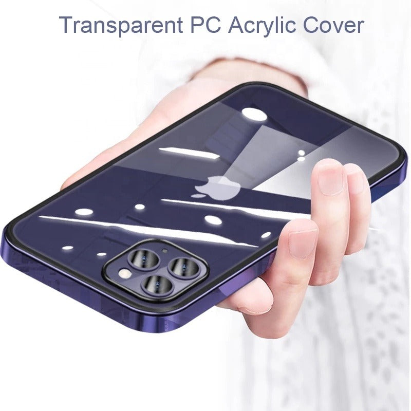 Luxury Transparent Electroplated Square Clear Back Bumper Case For iPhone 14 Series