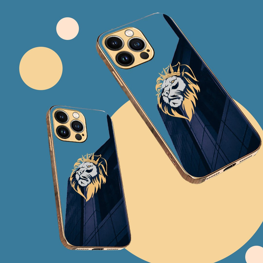 Luxury Premium Dual Shade Lion Back Case With Golden Edges For iPhone 14 Series