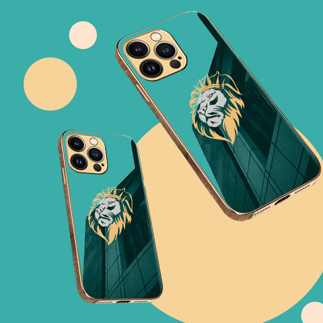 Luxury Premium Dual Shade Lion Back Case With Golden Edges For iPhone 14 Series