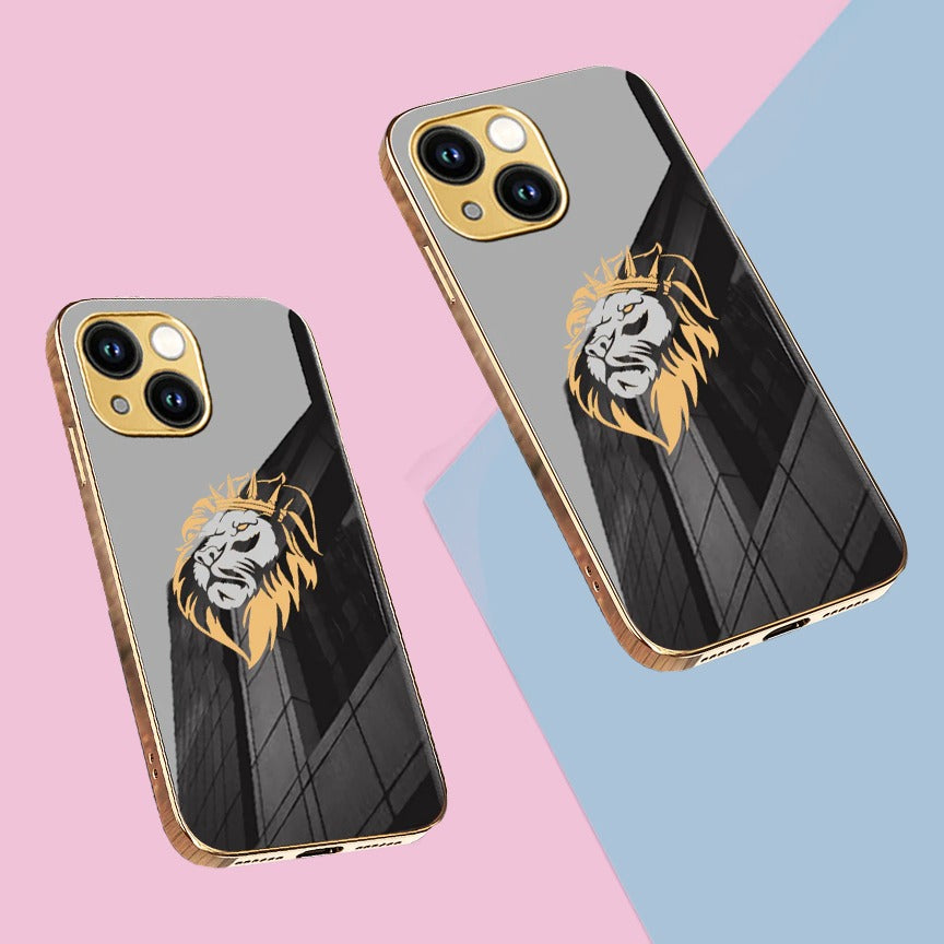 Luxury Premium Dual Shade Lion Back Case With Golden Edges For iPhone 13 Series