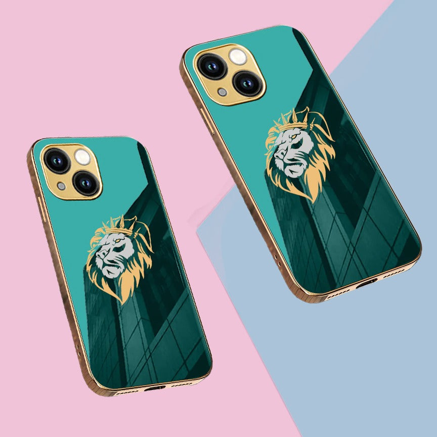 Luxury Premium Dual Shade Lion Back Case With Golden Edges For iPhone 13