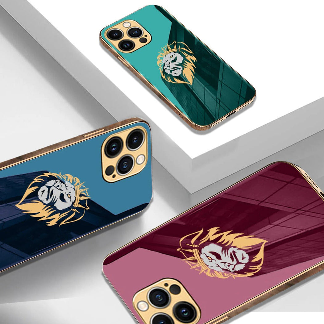 Luxury Premium Dual Shade Lion Back Case With Golden Edges For iPhone 14 Series