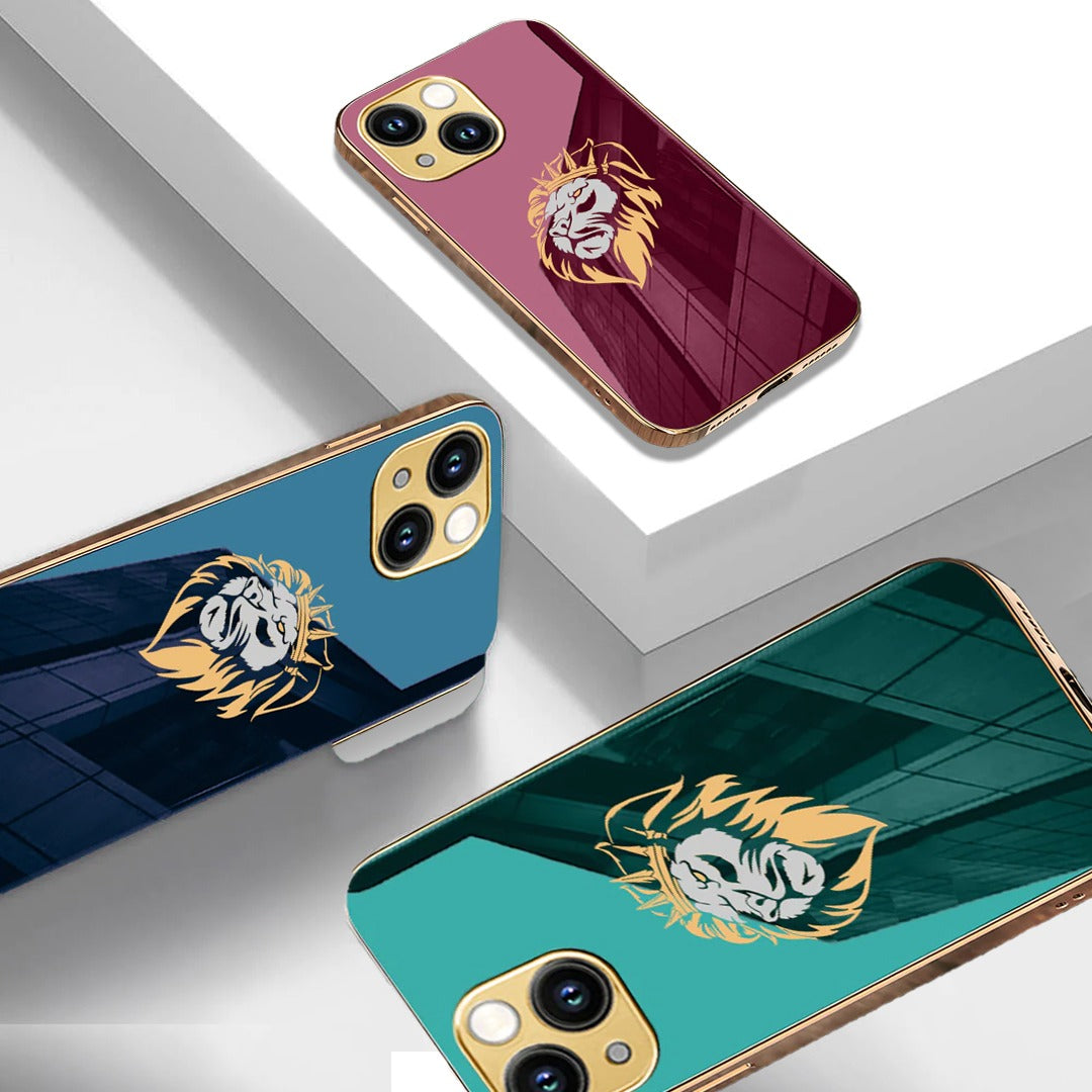Luxury Premium Dual Shade Lion Back Case With Golden Edges For iPhone 13