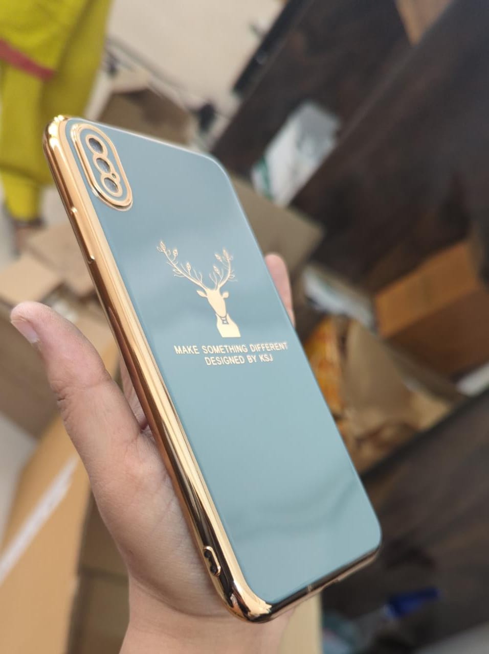 Luxury Silicon Deer Case With Golden Edges For iPhone Xs Max