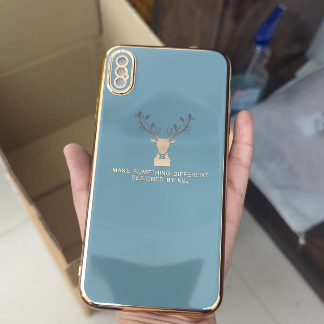 Luxury Silicon Deer Case With Golden Edges For iPhone Xs Max