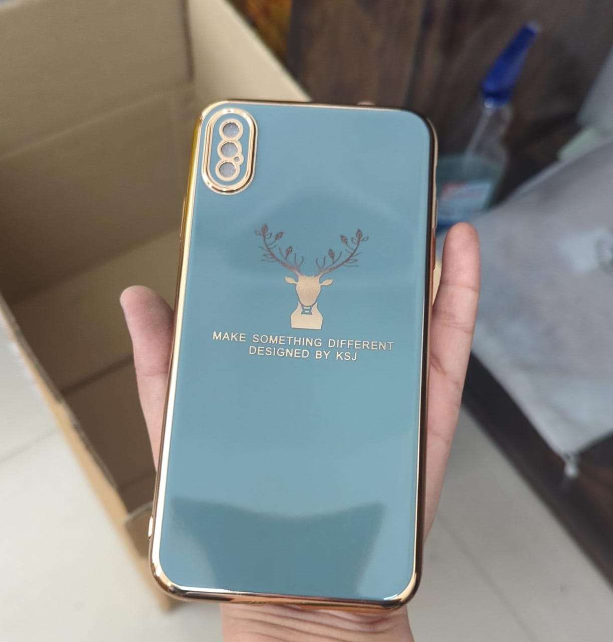 Luxury Silicon Deer Case With Golden Edges For iPhone Xs Max