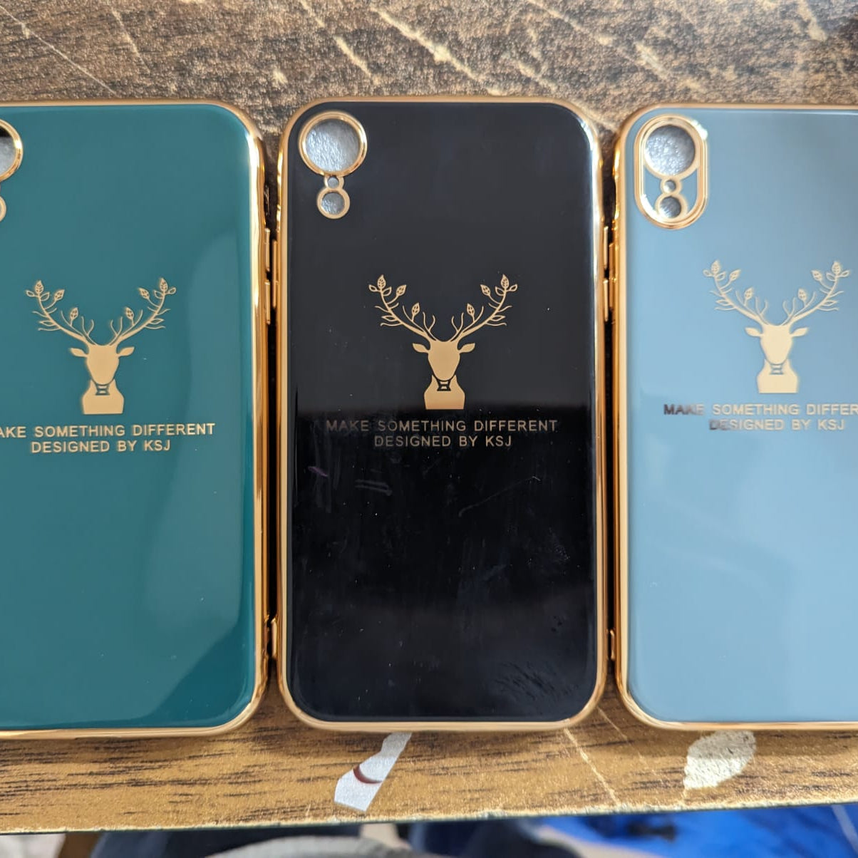 Luxury Silicon Deer Case With Golden Edges For iPhone Xr