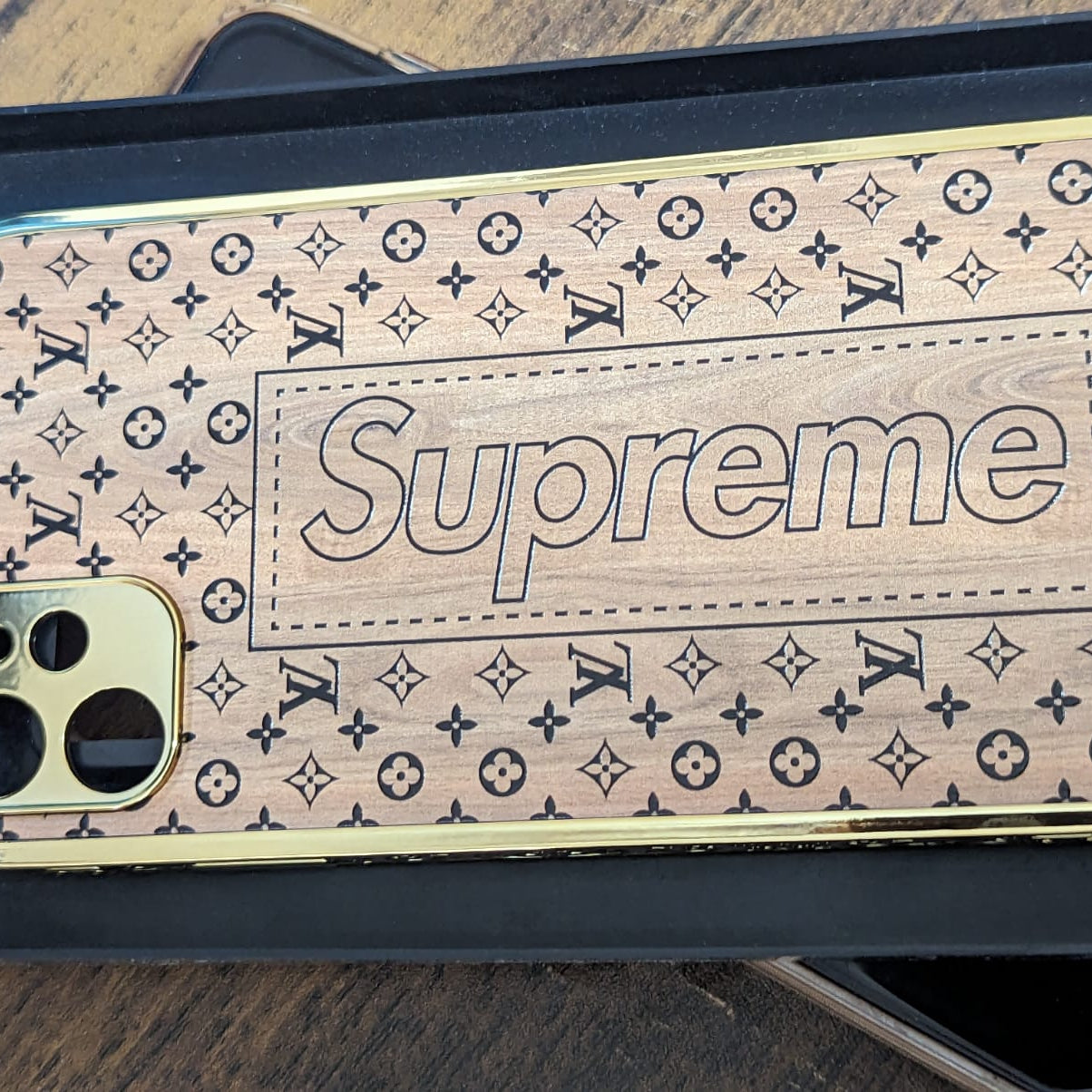 Luxurious Wooden Back Case With Golden Edges For iPhone 11