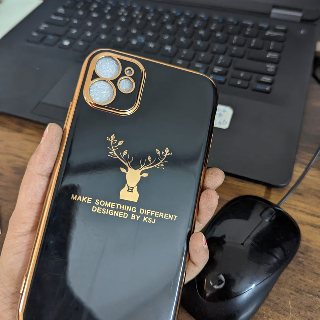 Silicon Deer Glass Back Case For iPhone 11