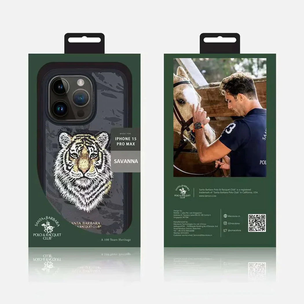 Santa Barbara Classic Savanna Series Tiger Genuine Leather Case For iPhone 15 Pro