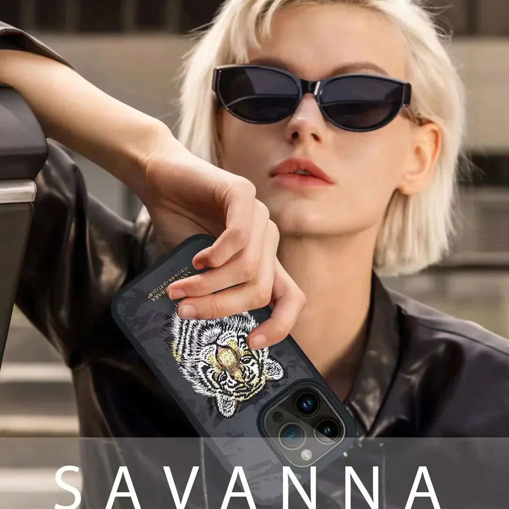 Santa Barbara Classic Savanna Series Tiger Genuine Leather Case For iPhone 15 Pro