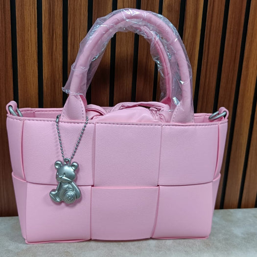 Luxury Leather Woven Bucket  Drawstring Handbag For Female