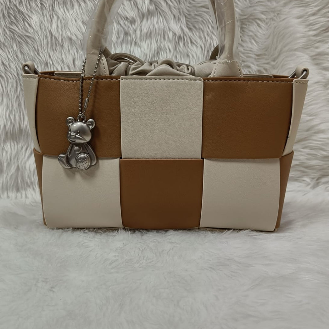 Luxury Leather Woven Bucket  Drawstring Handbag For Female