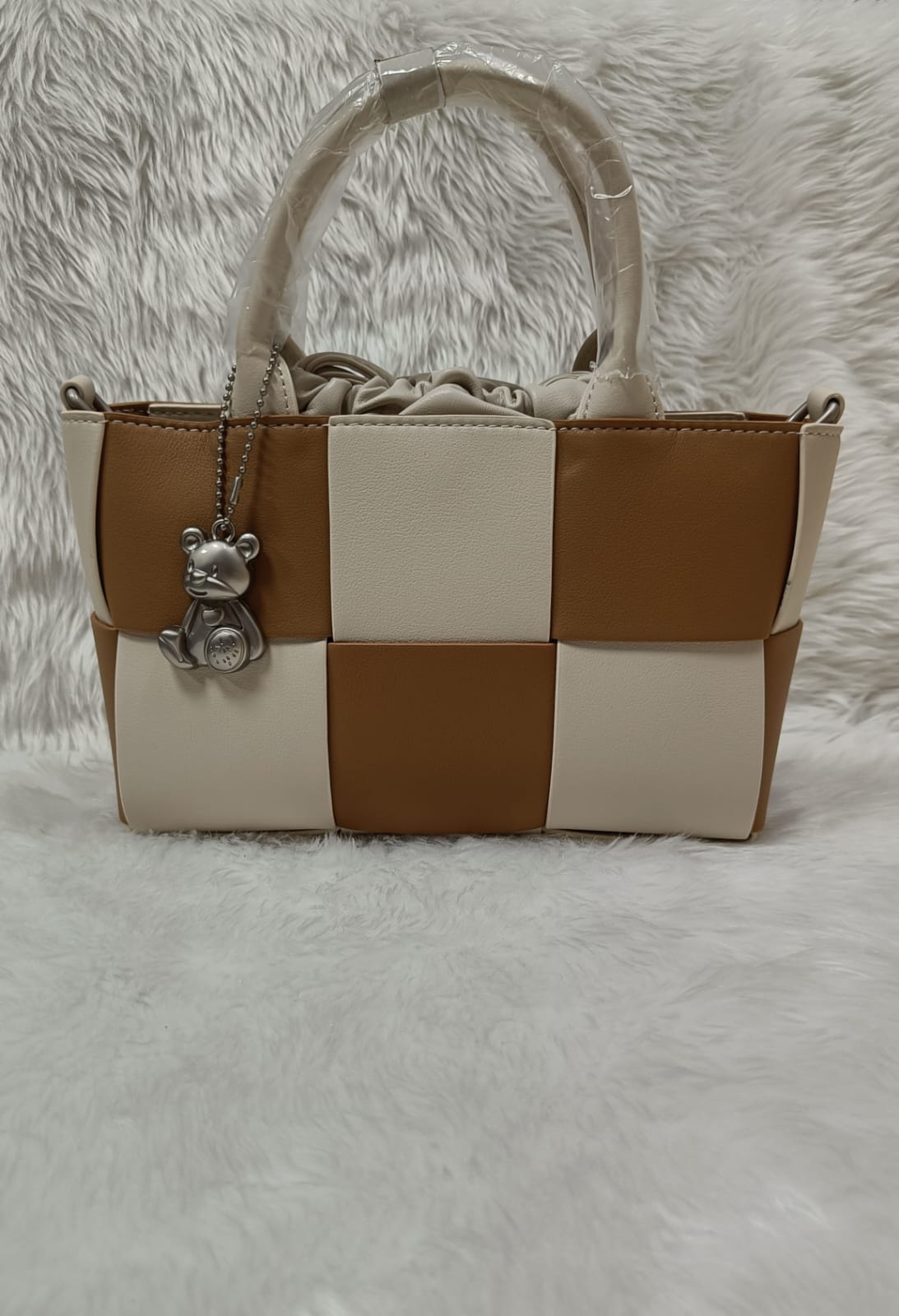 Luxury Leather Woven Bucket  Drawstring Handbag For Female