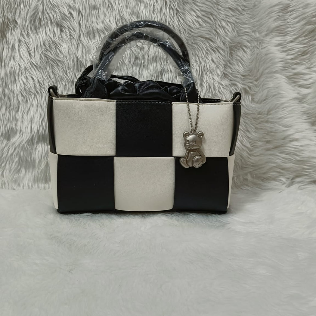 Luxury Leather Woven Bucket  Drawstring Handbag For Female
