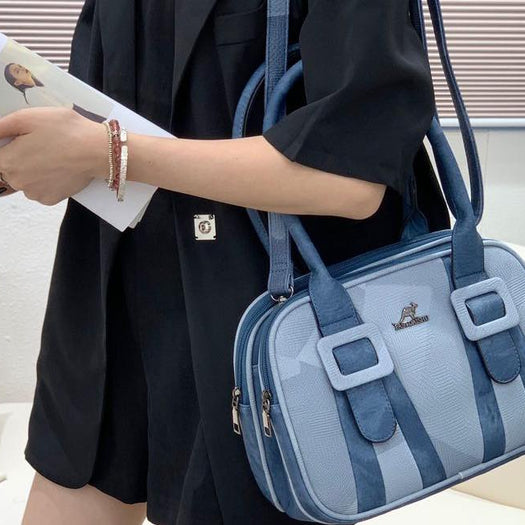 Luxury Embossed Square Double Buckle Deco Leather Handbag For Female