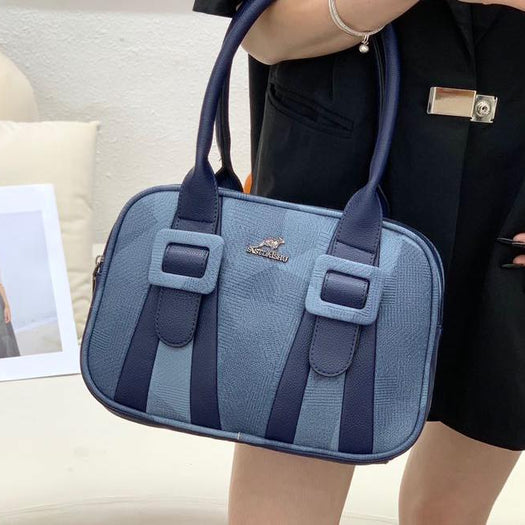 Luxury Embossed Square Double Buckle Deco Leather Handbag For Female