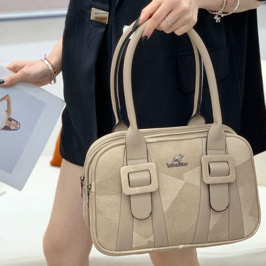 Luxury Embossed Square Double Buckle Deco Leather Handbag For Female