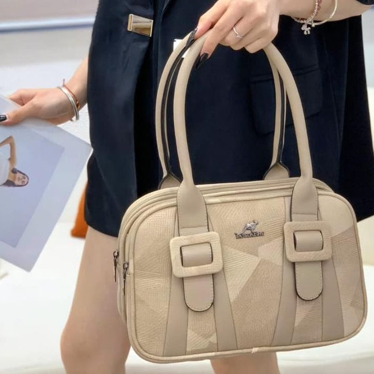 Luxury Embossed Square Double Buckle Deco Leather Handbag For Female