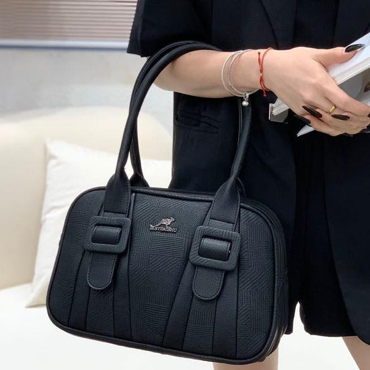 Luxury Embossed Square Double Buckle Deco Leather Handbag For Female