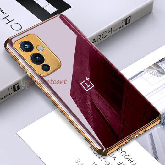 Premium Glossy Gold Edge Glass Back Case For Oneplus 9
