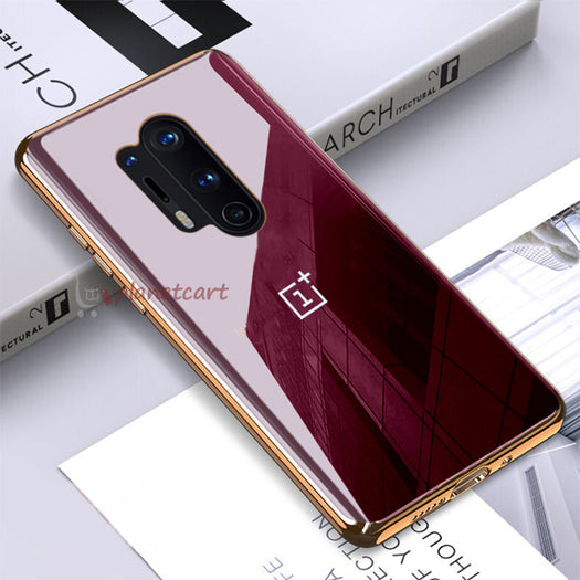 Luxury Glossy Gold Edge Glass Back Case For Oneplus 8 Pro