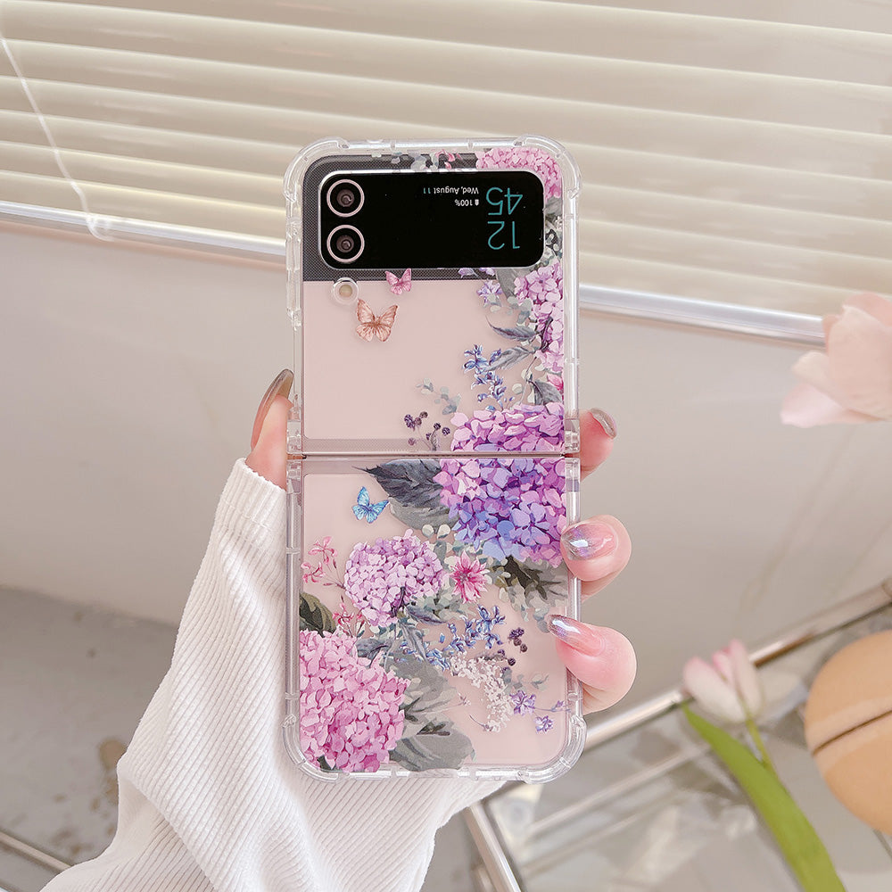 Luxury Floral Print Pattern with Bracelet Clear Phone Case for Samsung Galaxy Z Flip 3