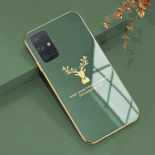 Deer Luxurious Gold Edge Glass Back Case For Samsung Galaxy A71