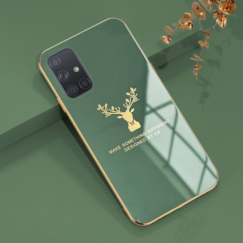 Deer Luxurious Gold Edge Glass Back Case For Samsung Galaxy A71
