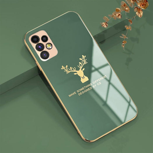 Deer Pattern Luxurious Gold Edge Glass Back Case For Android