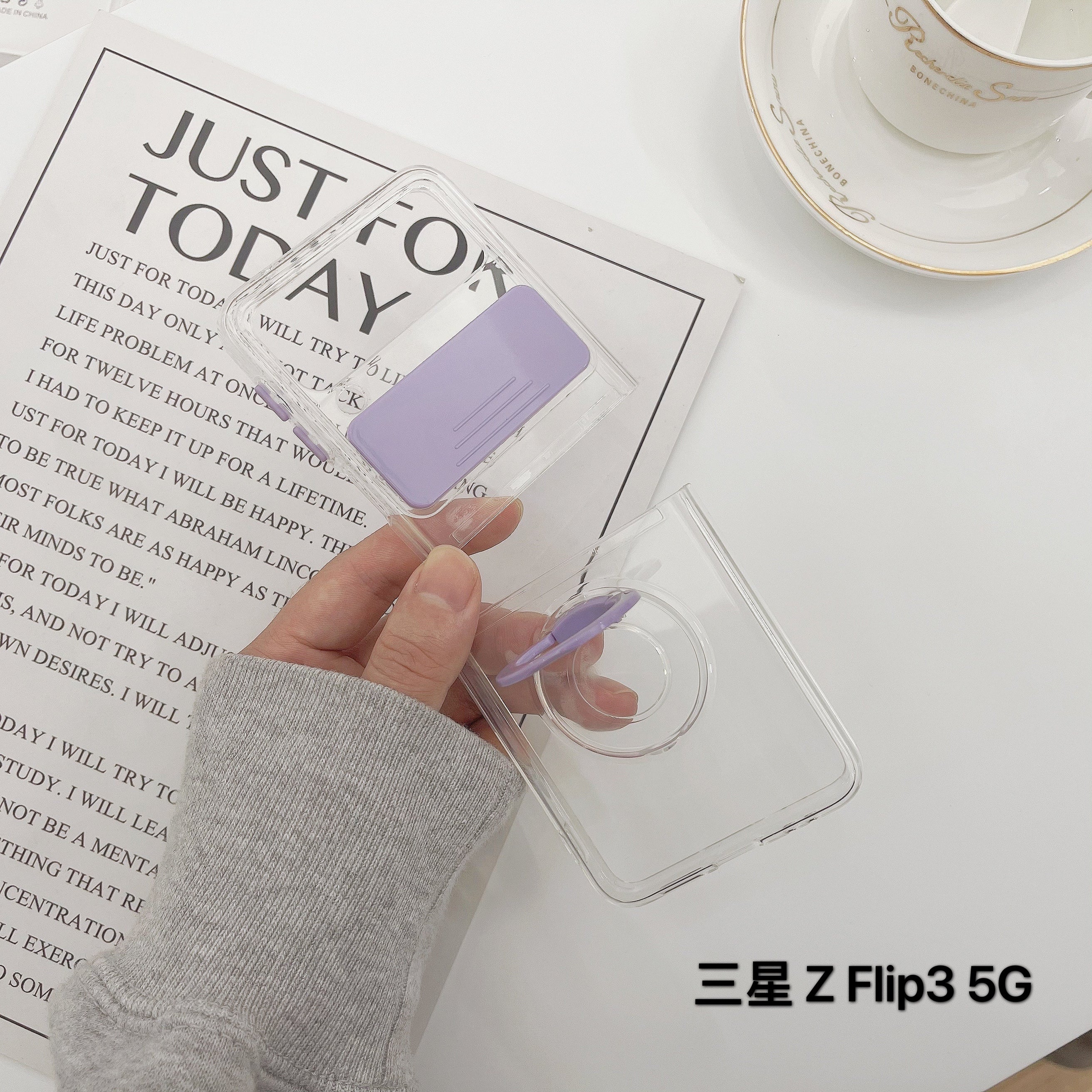 Premium Luxury Transparent Hard Ring Holder Stand Case for Samsung Galaxy Z Flip 3