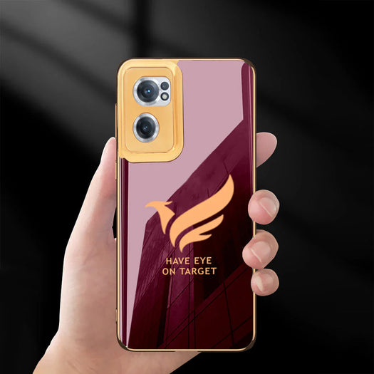 Premium Glass Bird Case With Golden Edges For Oneplus Nord CE2