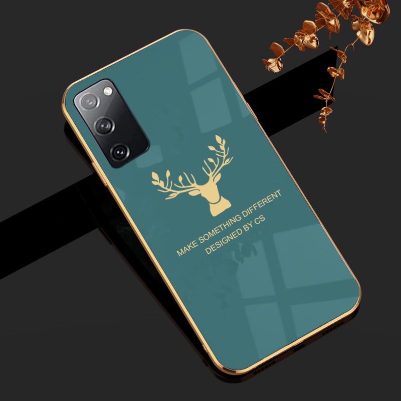 Luxury Silicon Deer Glass Case With Golden Edges For Samsung Galaxy S20 FE - planetcartonline