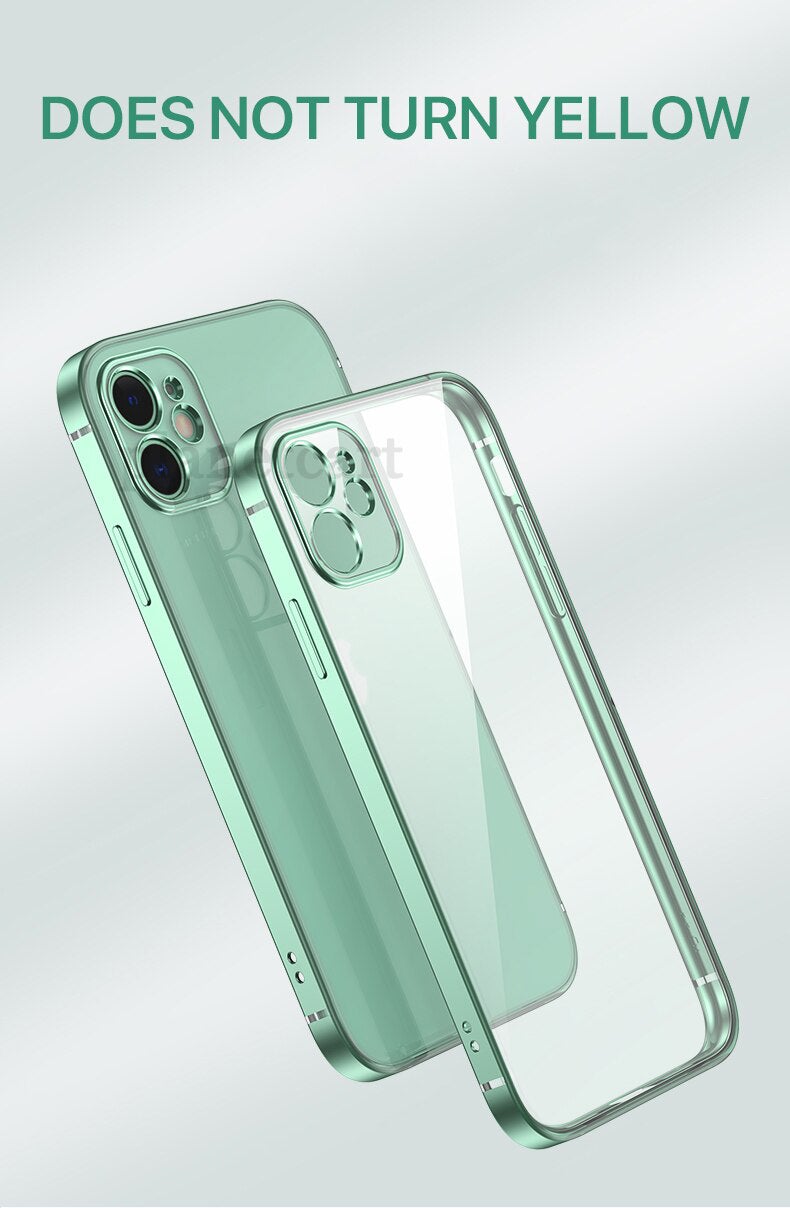 Luxury Square Clear Silicon Case With Camera Protection For iPhone 12