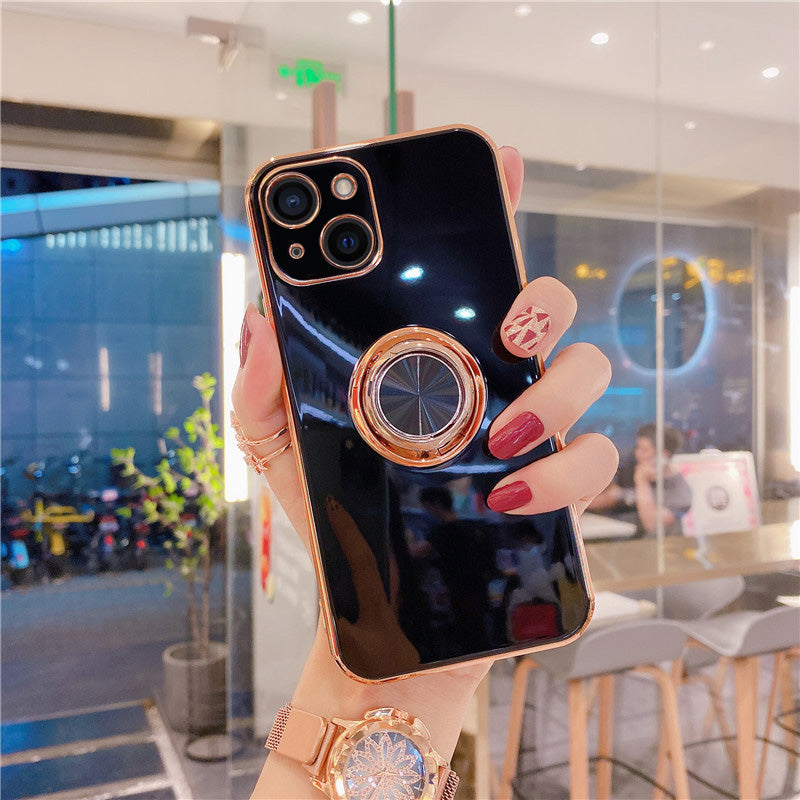 Luxurious Electroplating Ring Holder Soft Silicone Back Case  For iPhone 13