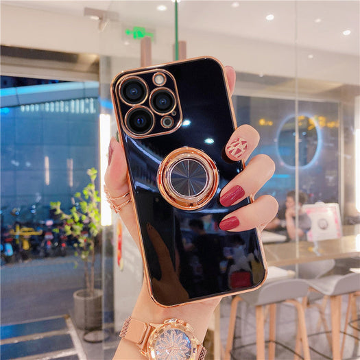 Luxurious Electroplating Ring Holder Soft Silicone Back Case  For iPhone 13 Pro