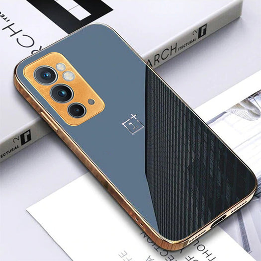 Luxury Glossy Gold Edge Glass Back Case For Oneplus 9RT