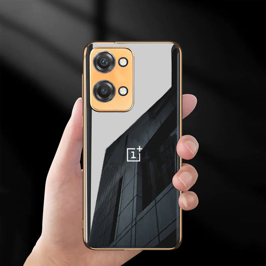 Luxury Glossy Gold Edge Glass Back Case For Oneplus Nord 2T