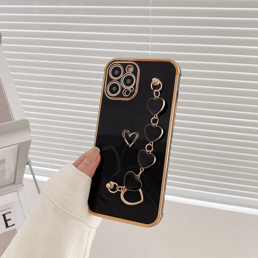 Luxurious Electroplated Soft Silicone Heart Bracelet Back Case For iPhone 13 Pro Max